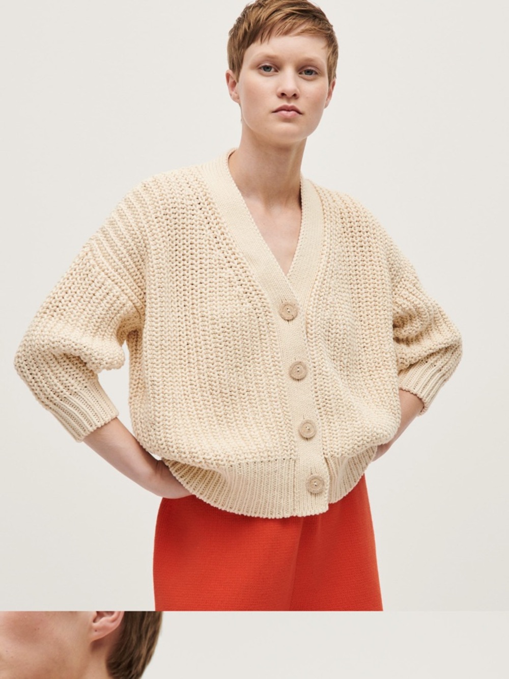 Babaa Ribbed Cotton Cardigan No 18 in Natural